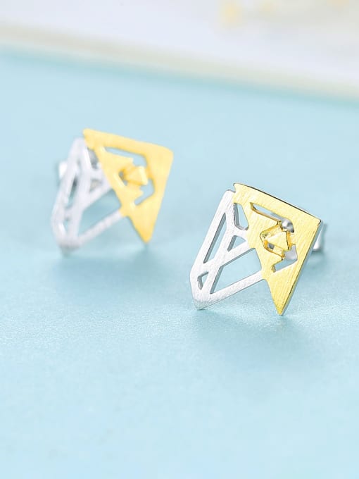 CCUI 925 Sterling Silver With Glossy Simplistic Geometric Stud Earrings 3