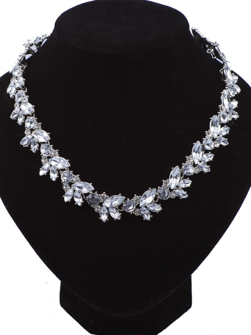 Qunqiu Fashion Marquise Cubic White Stones Alloy Necklace 1