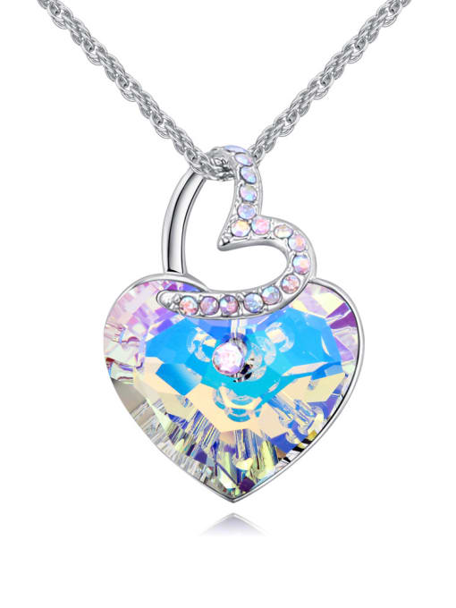 white Fashion Shiny Heart Blue austrian Crystals Alloy Necklace