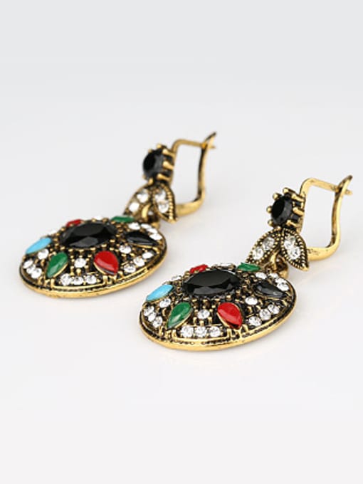 Gujin Ethnic style Colorful Resin stones White Crystals Alloy Earrings 2