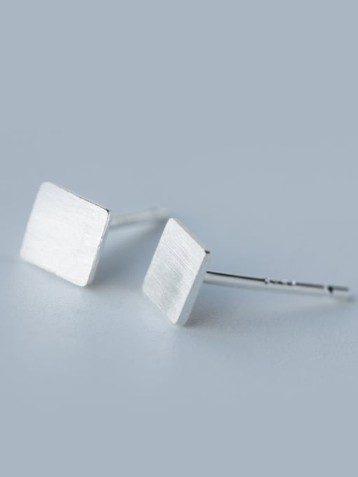 Rosh S925 Silver Retro Minimalist Drawing Square Stud cuff earring 2