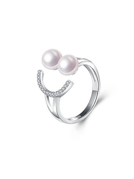 EVITA PERONI Fashion Freshwater Pearl Smiling Face Opening Ring