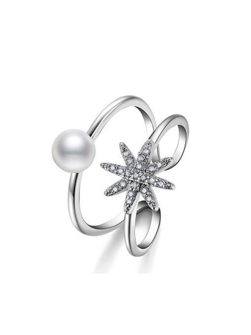 Ronaldo Elegant Double Layer Flower Artificial Pearl Ring 0