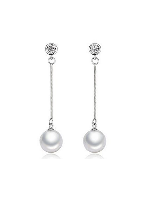 AI Fei Er Simple White Imitation Pearl Cubic Zircon Copper Drop Earrings