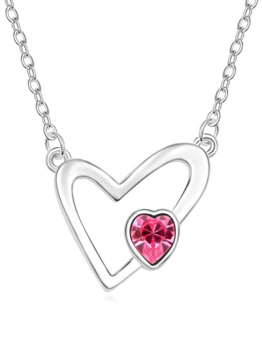 pink Simple Hollow Heart Pendant Cubic austrian Crystal Alloy Necklace