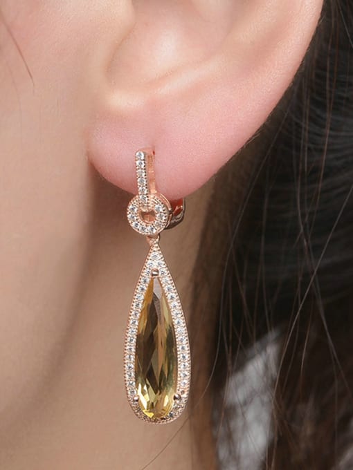 ZK Yellow Crystal Water Silver Drop Earrings 1