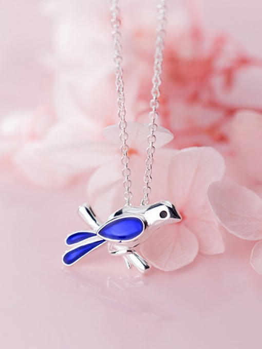 Rosh 925 Sterling Silver With Silver Plated Personality Blue Bird Necklaces 2