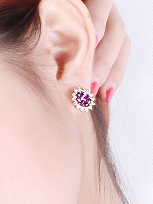 XP Copper Alloy 18K Gold Plated Fashion Multi-color Zircon stud Earring 1