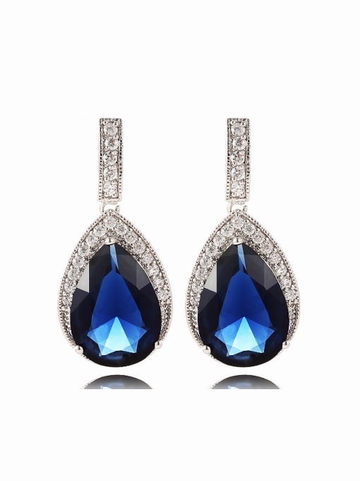royal Blue Fashion Water Drop Zircon Copper Stud Earrings