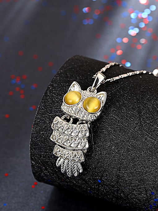 Ronaldo Women Owl Shaped Opal Stone Sweater Necklace 1