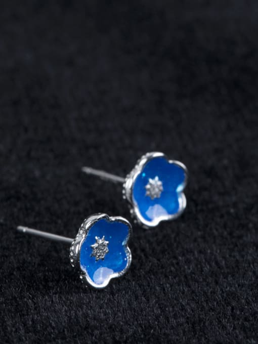 SILVER MI Personalized Blue Cherry Flower 925 Silver Stud Earrings 1