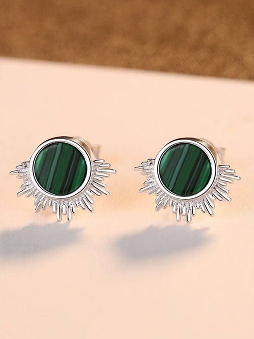 CCUI 925 Sterling Silver With Platinum Plated Simplistic Malachite  Round Stud Earrings 2