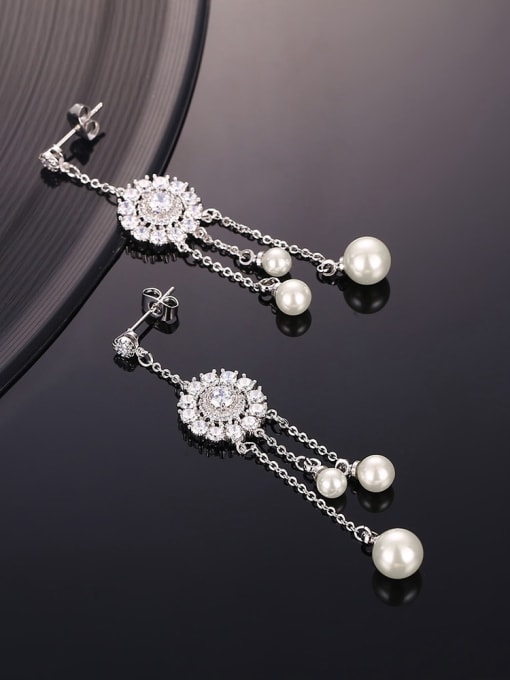 Platinum Exquisite Sunflower Shaped Artificial Pearl Drop Earrings