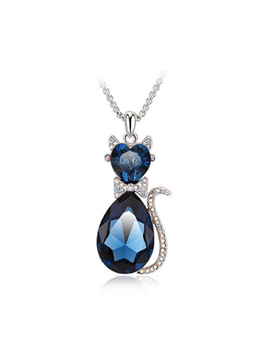 royal Blue Fashion Austria Crystals Rhinestones Cat Necklace