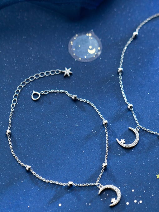 Rosh 925 Sterling Silver With Platinum Plated Delicate Moon ball Anklets 2