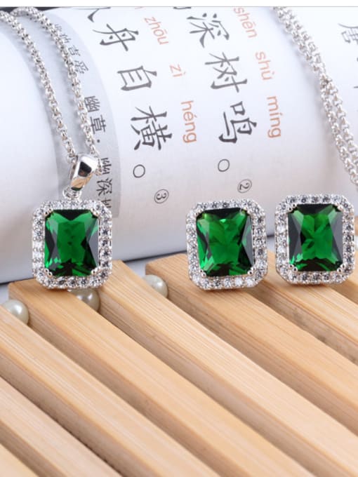 Qing Xing Europe and the United States 925 Sterling Silver rectangular zircon jewelry set 0