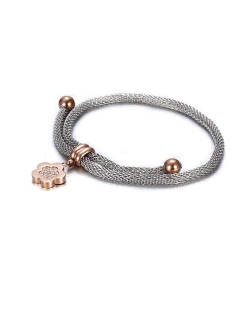 Rose Gold Titanium Steel Wire Flower Pendant Stainless Steel Bracelet