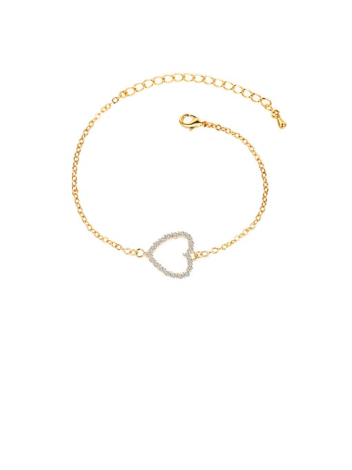 gold Copper With Cubic Zirconia Simplistic Heart  Adjustable Bracelets
