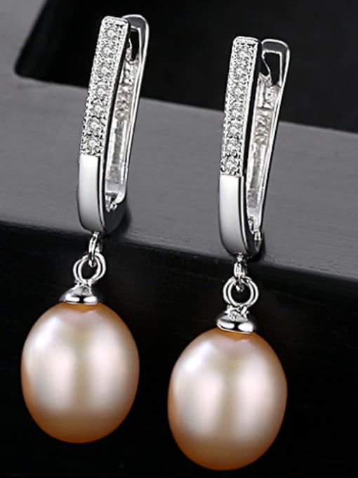 Pink Sterling silver with AAA zircon 8-9mm Natural Freshwater Pearl Earrings