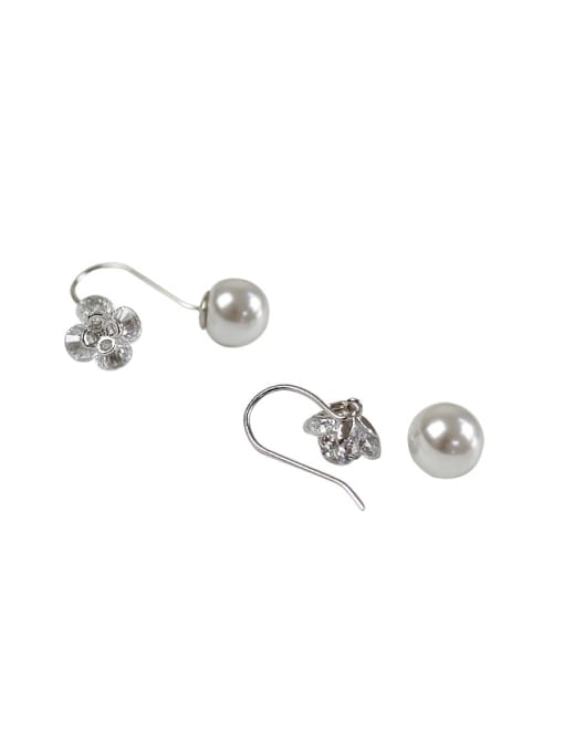DAKA Fashion Artificial Pearl Flowery Zircon Silver Earrings 0