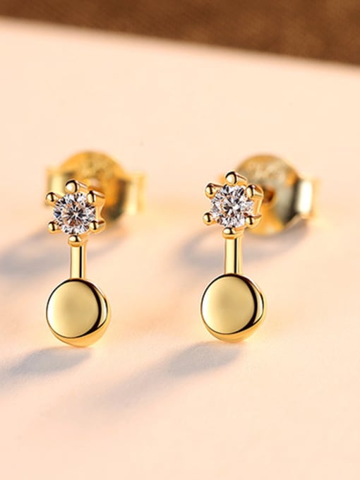 gold 925 Sterling Silver With Cubic Zirconia Cute Round Stud Earrings