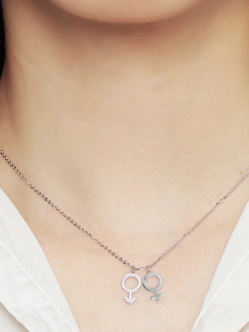 Dan 925 Sterling Silver With Cubic Zirconia Simplistic symbol Necklaces 1