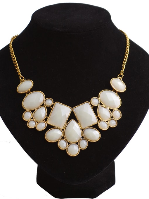 White Exaggerated Geometrical Resin Gold Plated Alloy Necklace