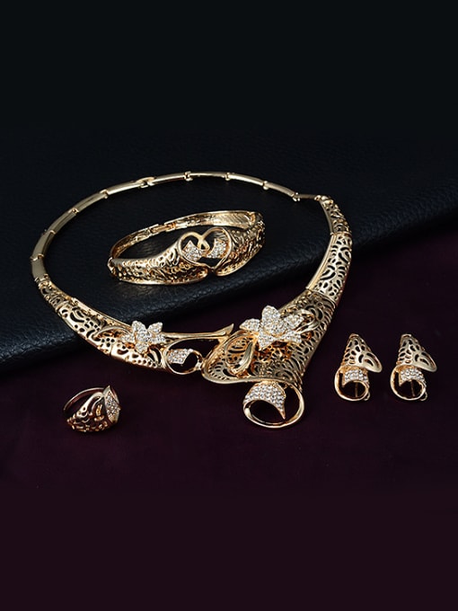 BESTIE Alloy Imitation-gold Plated Hyperbole style Flower CZ Four Pieces Jewelry Set 1