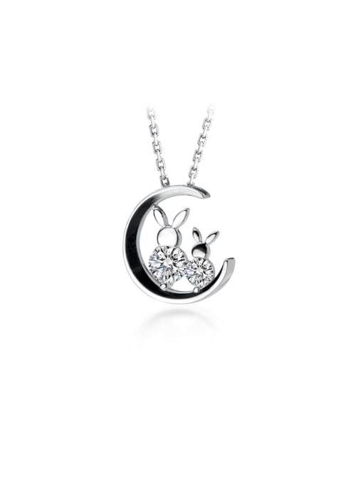 Rosh 925 Sterling Silver With Platinum Plated Personality Moon Rabbit Necklaces 0
