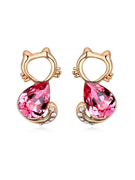 pink Fashion Cartoon Kitten Water Drop austrian Crystal Alloy Stud Earrings