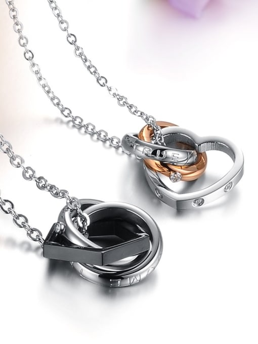 Open Sky Fashion Geometrical Rings Pendant Titanium Lovers Necklace 1