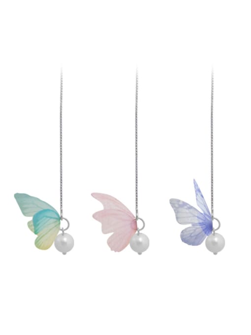 Peng Yuan Elegant White Artificial Pearl Butterfly 925 Silver Line Earrings 0