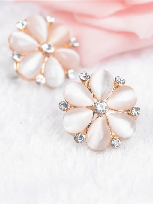 Wei Jia Fashion Opal stones Rhinestones Champagne Gold Stud Earrings 1