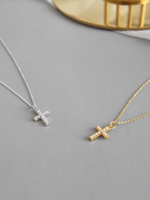 DAKA 925 Sterling Silver With 18k Gold Plated Delicate Cross Necklaces 2