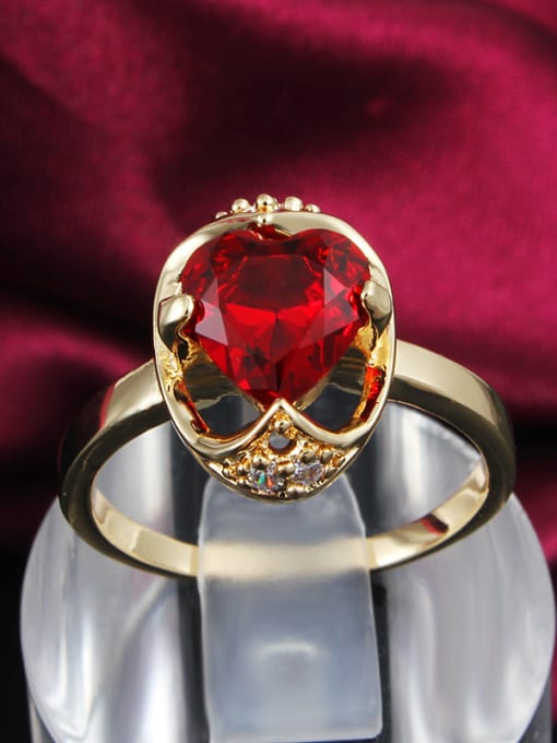 SANTIAGO Elegant 18K Gold Plated Red Heart Shaped Zircon Ring 1