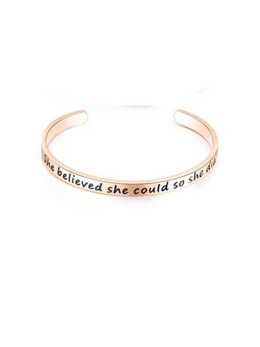 Rose Gold Titanium With Smooth  Simplistic Monogrammed Free Size Mens Bangles