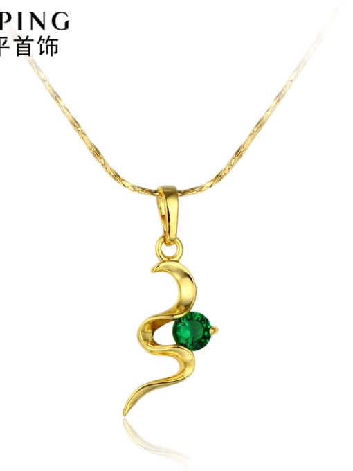 Green Copper Alloy 23K Gold Plated Fashion Gemstone Necklace