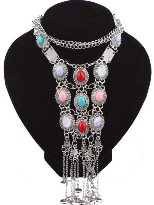 Qunqiu European and American antique turquoise exaggerated Necklace 2