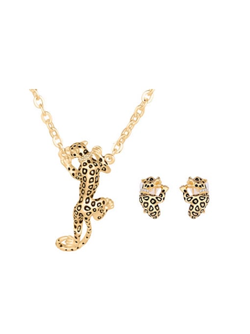 imitation-gold Alloy Silver/Imitation-gold Plated Creative Leopard Two Pieces Jewelry Set