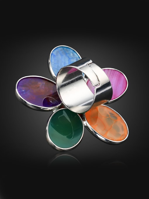Wei Jia Personalized Colorful Oval Stones Flower Copper Ring 2