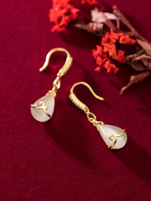 Rosh 925 Sterling Silver With Gold Plated Simplistic Water Drop Hook Earrings 2