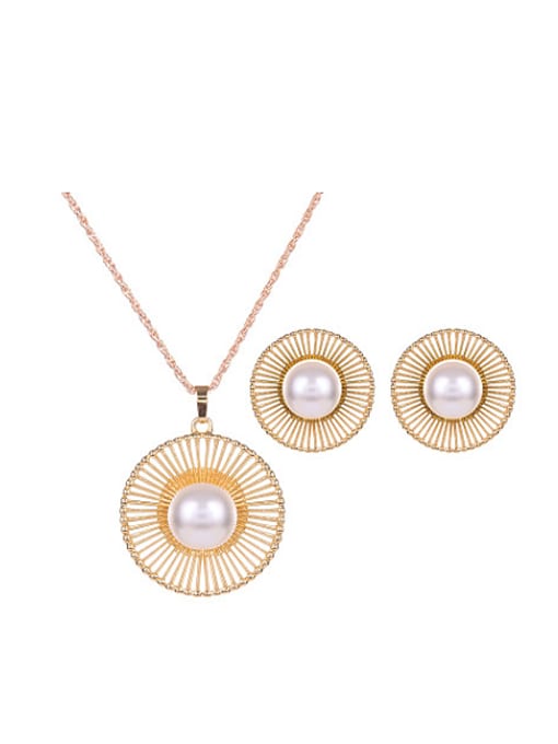 BESTIE 2018 Alloy Imitation-gold Plated Fashion Artificial Stones Round Two Pieces Jewelry Set 0