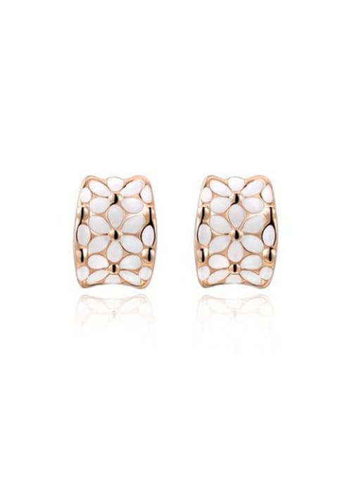 Rose Gold Elegant Geometric Shaped Austria Crystal Enamel Stud Earrings