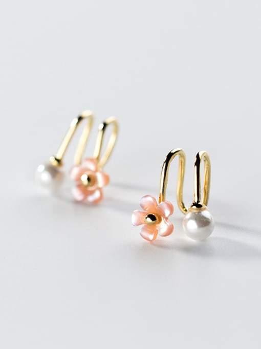 Rosh Fresh Gold Plated Artificial Pearl Flower Clip Earrings