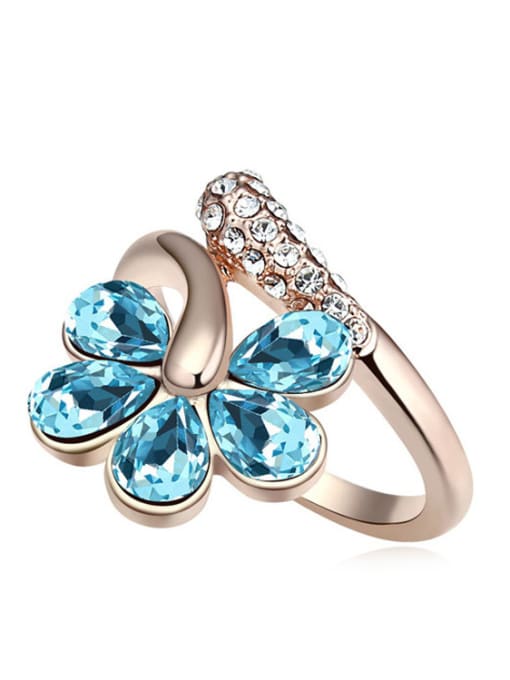 blue Fashion Rose Gold Plated austrian Crystals Flowery Ring