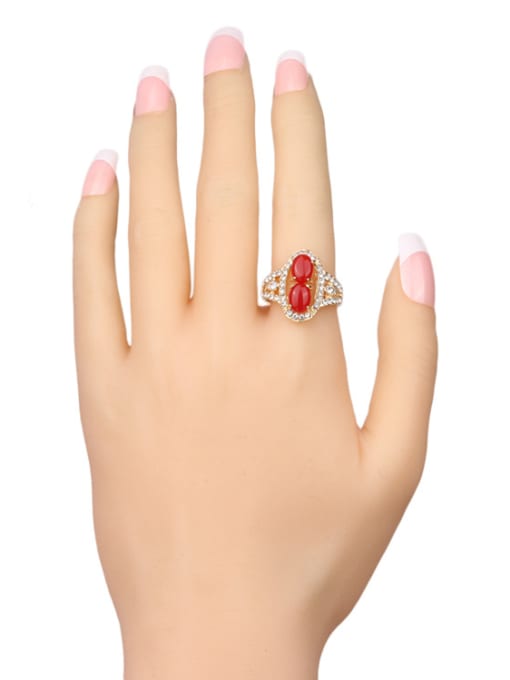 Gujin Retro style Red Resin stones White Crystals Alloy Ring 1