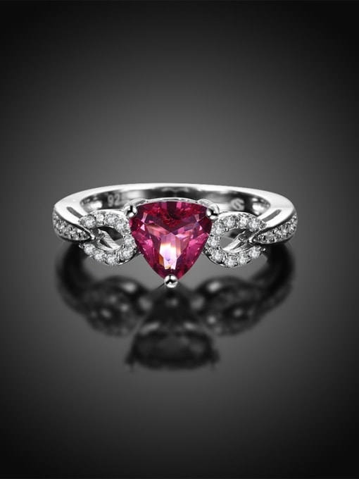 Silvery Women 925 Silver Heart Shaped Pink Zircon Ring