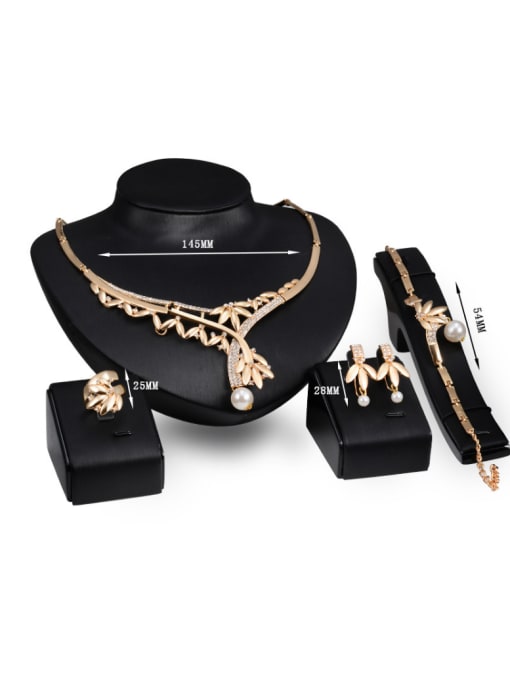 BESTIE Alloy Imitation-gold Plated Fashion Artificial Pearl Leaf-shaped Four Pieces Jewelry Set 2