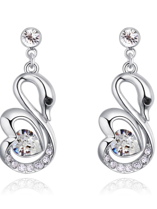 White Fashion Swan Heart austrian Crystal Alloy Earrings