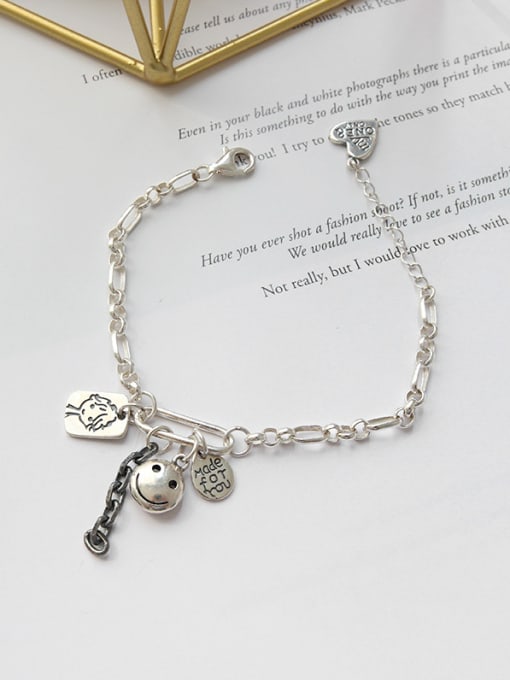 DAKA 925 Sterling Silver With Antique Silver Plated Doll&chain&smiley face&water drop tag&love tag Bracelets 0